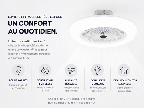 Ventilateur de plafond LED - Votre confort 2 en 1